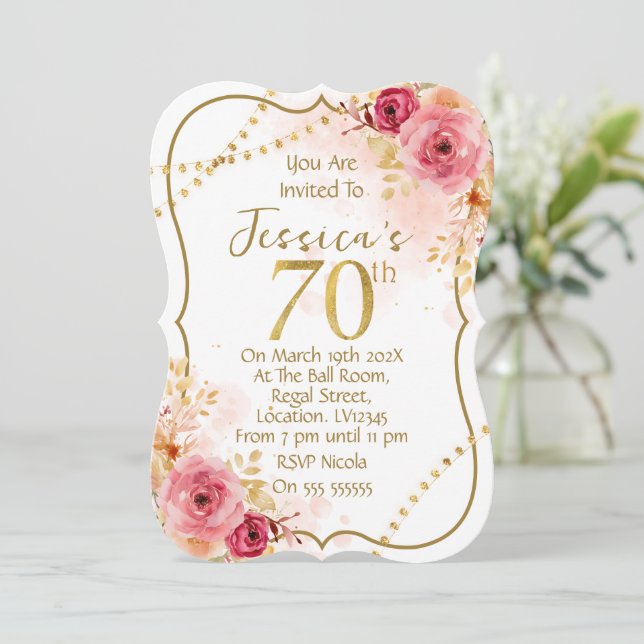 Florale Einladung zum 70. Geburtstag (Stehend Vorderseite)