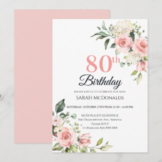 Florale Einladung zum 80. Geburtstag für eine Frau