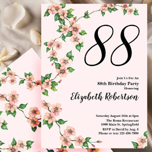 Florale Einladung zum 88. Geburtstag in rosafarben