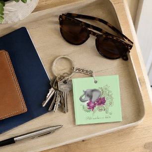 Florale Elefant Pink Lotus Henna Mandala Grün Schlüsselanhänger