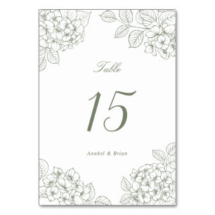 Florale elegante grüne Hortensien-Hochzeitstisch Tischnummer