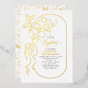 Florale elegante Taufe Gold Folieneinladung