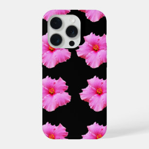 "Florale Eleganz: Rosa Hibiskusblüten auf Schwarz" iPhone 15 Pro Hülle
