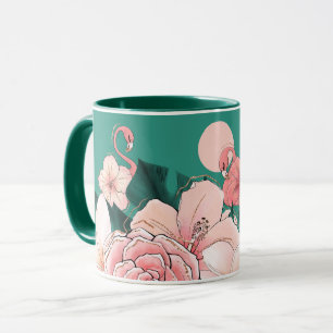 Florale Florida Flamingos Tropischer Garten Blaugr Tasse