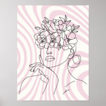 Florale Frauenlinienkunst-Wandposter, Boho-Ästheti