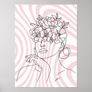 Florale Frauenlinienkunst-Wandposter, Boho-Ästheti Poster