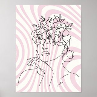 Florale Frauenlinienkunst-Wandposter, Boho-Ästheti Poster