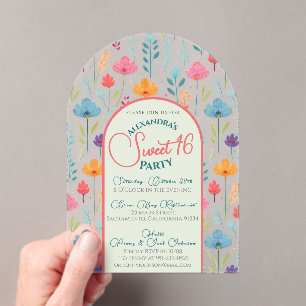 Florale Frühlings-Sweet-Sixteen-Einladung transpar Acryleinladungen