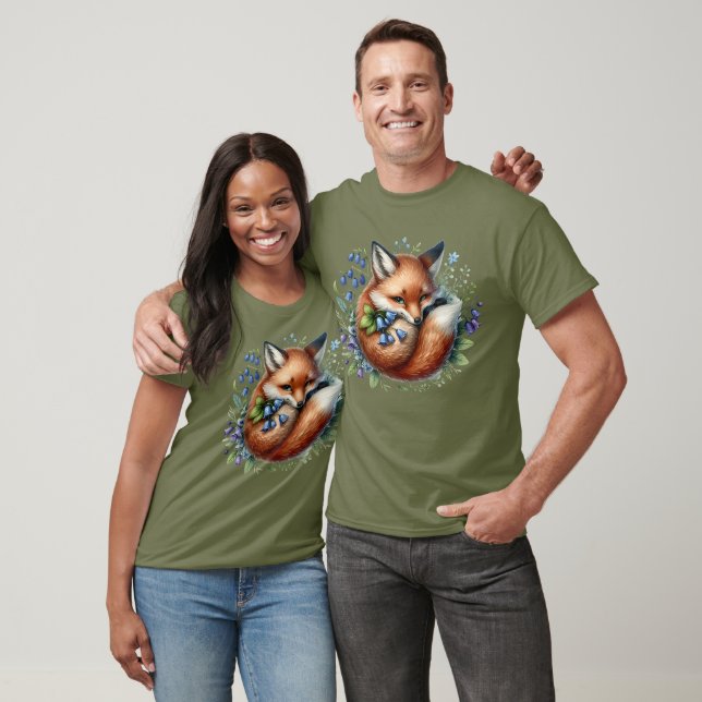 Florale Fuchs-Botanik-Waldkunst T-Shirt (Unisex)