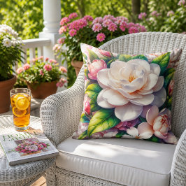 Florale Gardenie blüht mit Grünpflanzen-Gartenblum Kissen