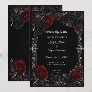 Florale gotische Halloween-Save-the-Date-Einladung Einladung