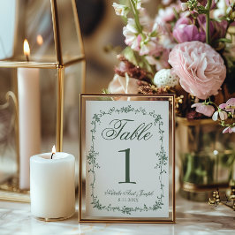 Florale grüne botanische Hochzeitstisch-Nummer Einladung