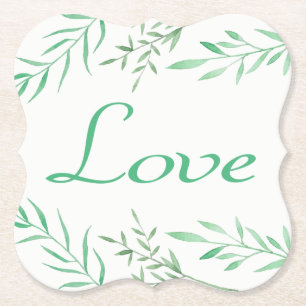 Florale grüne Lorbeerblätter Hochzeit Liebe Untersetzer