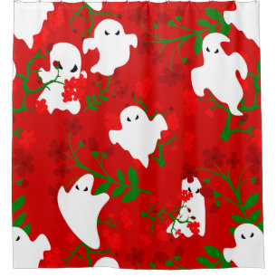 florale Halloween-Geister Blumen dunkelrot Duschvorhang