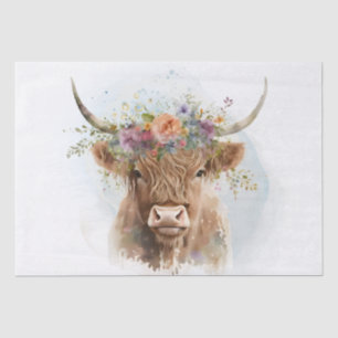 Florale Highland-Kuh-Aquarell Seidenpapier