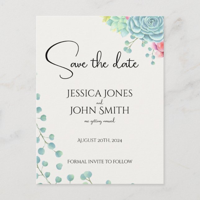 Florale Hochzeitsankündigung botanische Wasserfarb Ankündigungspostkarte (Vorderseite)