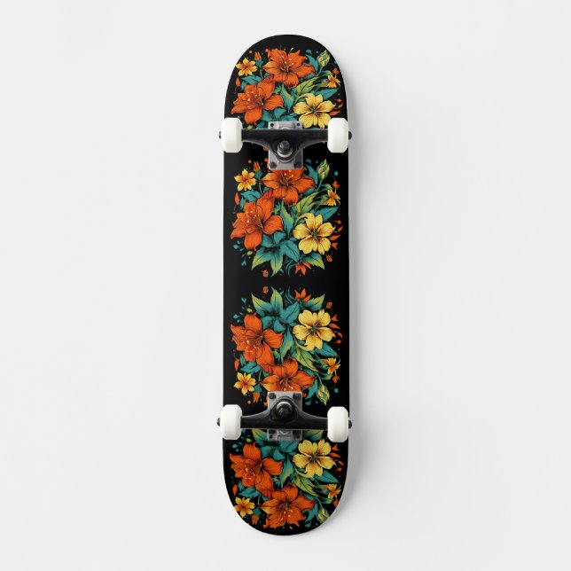 Florale Illustration Skateboard (Vorderseite)