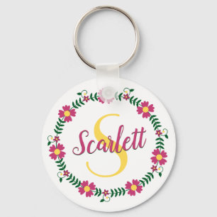 Florale Kalligrafie Kursive Schrift Namensmonogram Schlüsselanhänger
