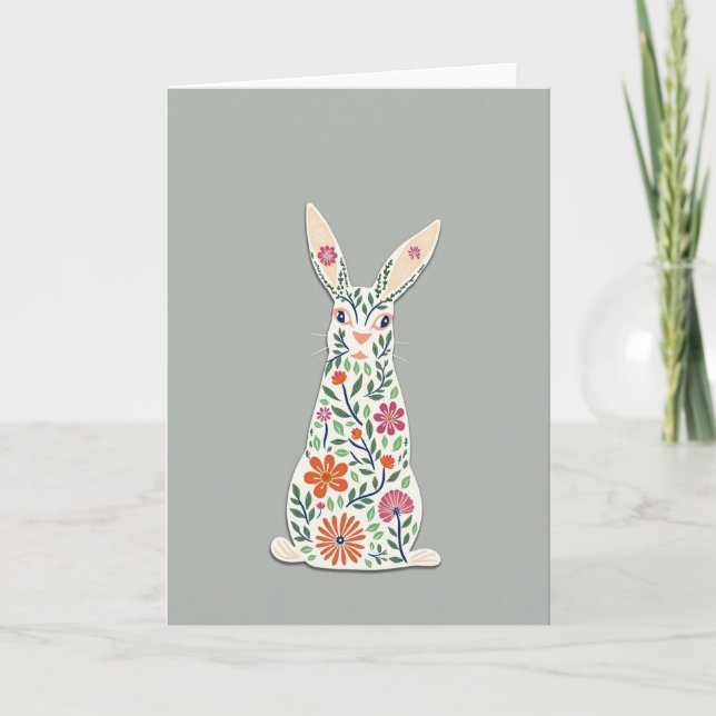 Florale Kaninchen-Kunstkarte Karte (Vorderseite)