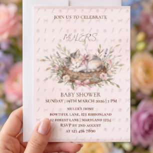 Florale Katzen Mädchen Baby Shower Einladung