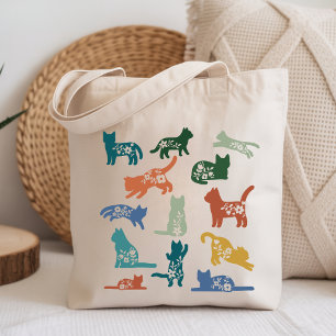 Florale Katzensilhouette Botanische Katzenliebha Tragetasche