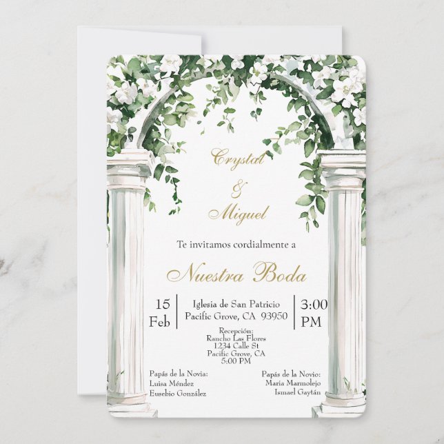 Florale Kirche Spanische Hochzeit   Einladung (Vorderseite)