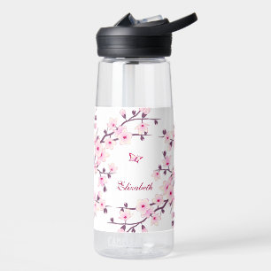 Florale Kirschblüte Rosa Weißes Monogramm Trinkflasche