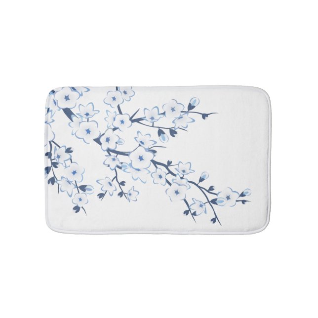 Florale Kirschblüten Blau Weiß Badematte (Vorderseite)