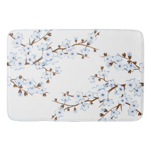 Florale Kirschblüten Blau Weiß Badematte