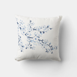 Florale Kirschblüten Blau Weiß Kissen