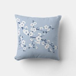 Florale Kirschblüten Blau Weiß Kissen