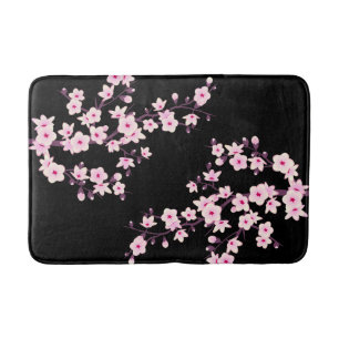 Florale Kirschblüten PINK Schwarz Badematte