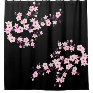 Florale Kirschblüten PINK Schwarz Duschvorhang