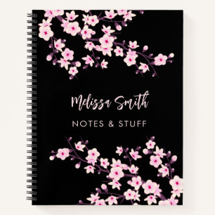 Florale Kirschblüten Rosa Schwarz Ihr Name Notizbuch