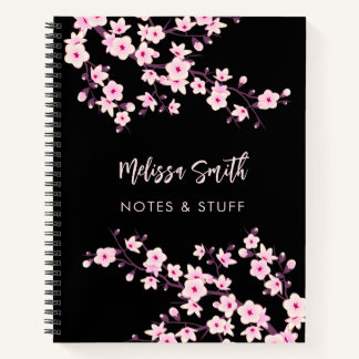 Florale Kirschblüten Rosa Schwarz Ihr Name Notizbuch
