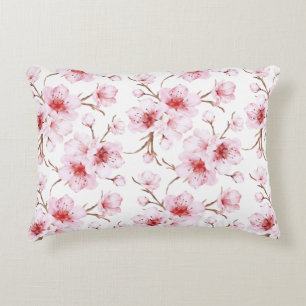 Florale Kirschblüten Rosa Weiß Dekokissen