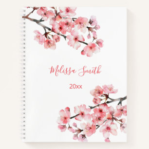 Florale Kirschblüten Rosa Weiß Ihr Name Notizbuch