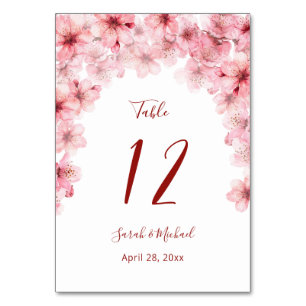 Florale Kirschblüten-Rosa Weiße Hochzeit Tischnummer