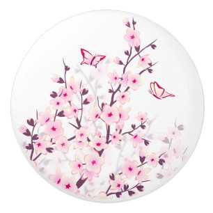 Florale Kirschblüten Schmetterlinge Rosa Weiß Keramikknauf