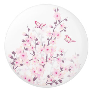 Florale Kirschblüten Schmetterlinge Rosa Weiß Keramikknauf