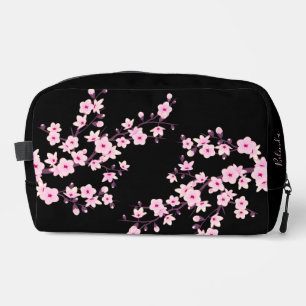 Florale Kirschblüten Schwarz Pink Dein Name Waschbeutel