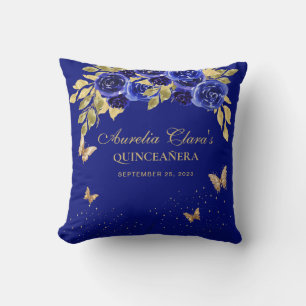 Florale königliche blaue goldene Tiara Schmetterli Kissen