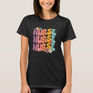 Florale Krankenschwester Retro Groovy Gänseblümche T-Shirt