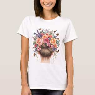Florale Kronenfrau mit Rosen und Schmetterlingen W T-Shirt