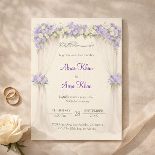 Florale Lavendel- und Elfenbein-Muslim-Nikkah-isla Einladung