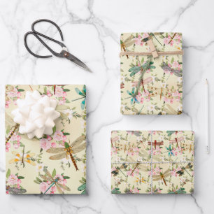 Florale Libellen Geschenkpapier Set