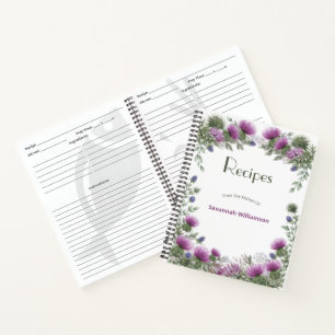 Florale Lila Distel Elegantes Rahmenrezept Notizbuch