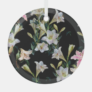 Florale Lilien: Gemälde mit schwarzem Hintergrund Ornament Aus Glas