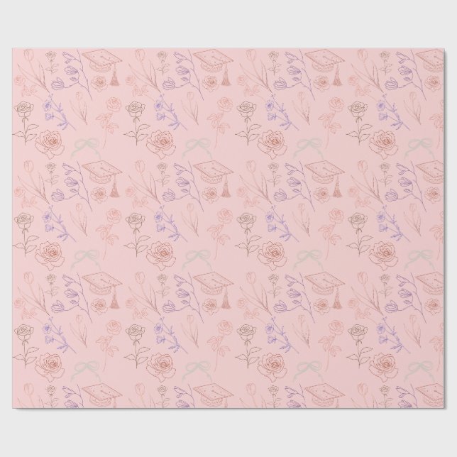 Florale Linienkunst zum Abschluss Geschenkpapier (Flach)