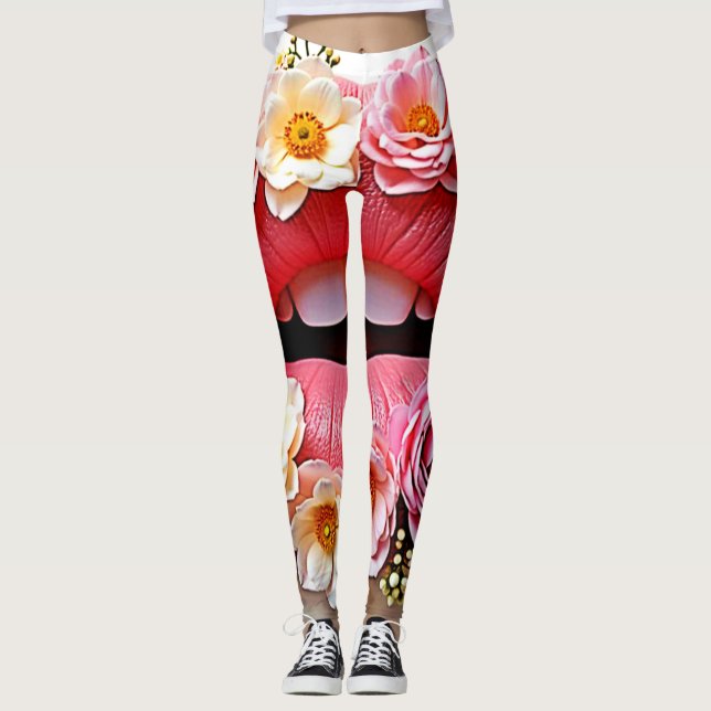Florale Lippenkunst Leggings (Vorderseite)